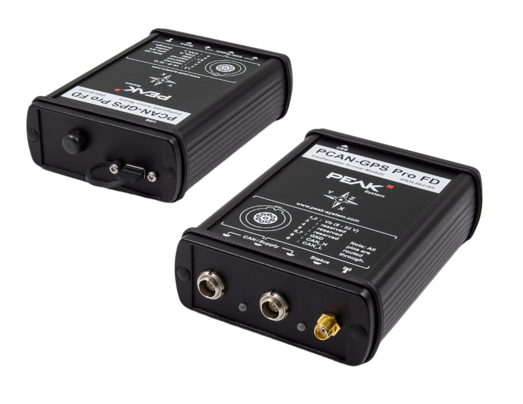 Peak System Technik IPEH-003105 PCAN-GPS Pro FD front top and bottom view