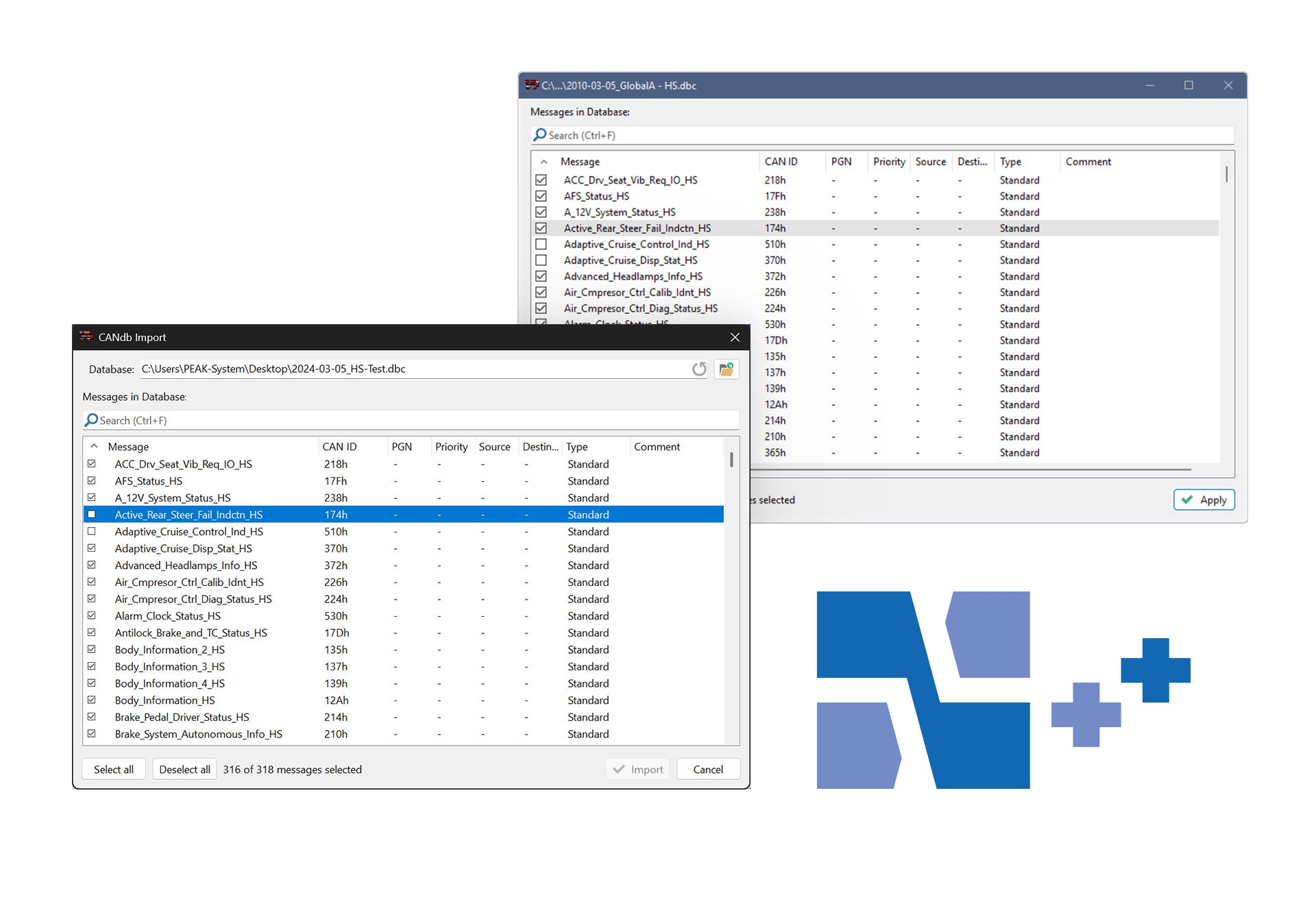 PEAK-System PE7 Bus-Descriptions DATA SCREEN CAPTURE