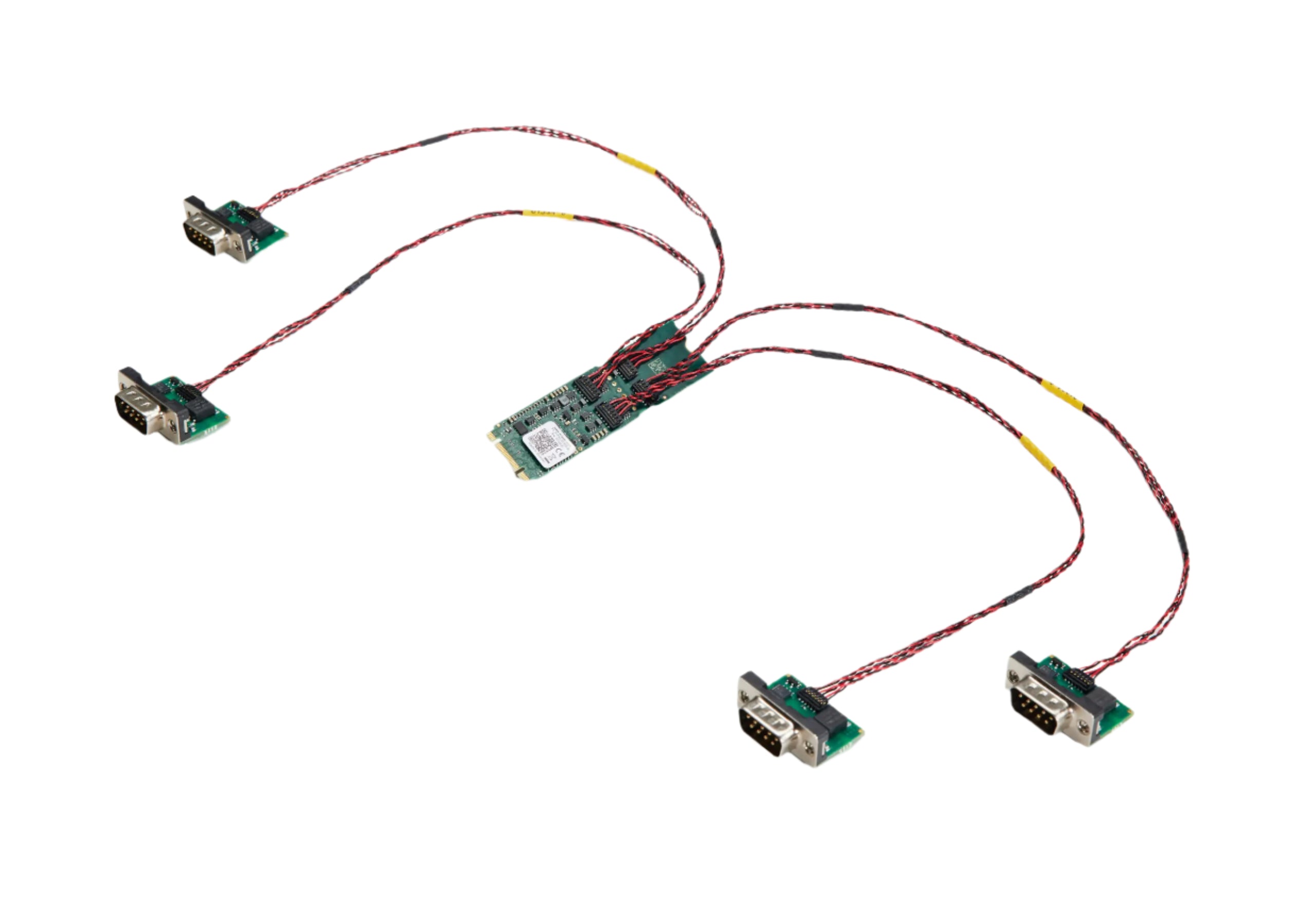 Kvaser KV-01333-9 product shot circuit board with four connection cords