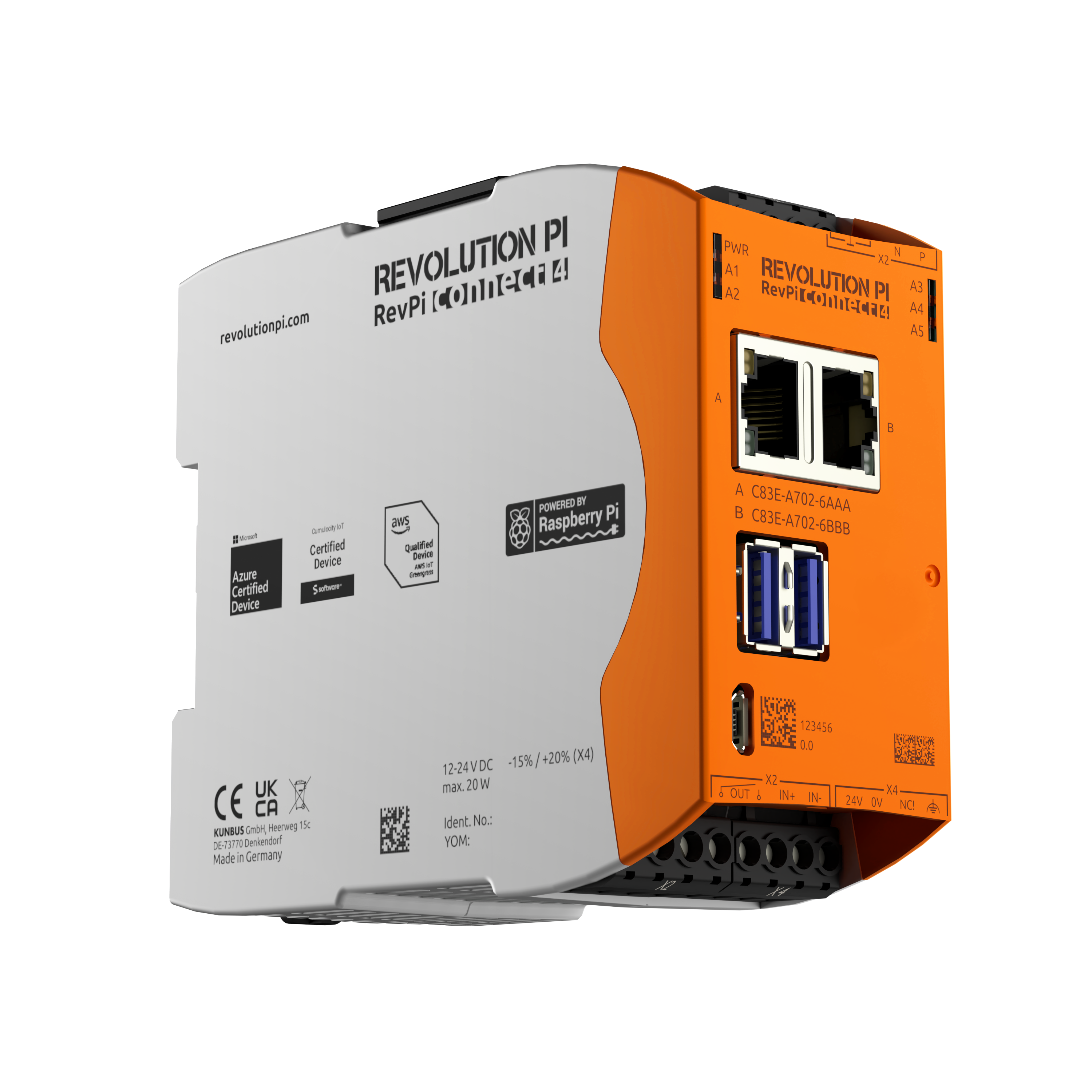 KUNBUS Revolution Pi Rev Pi Connect 4 left side and front view