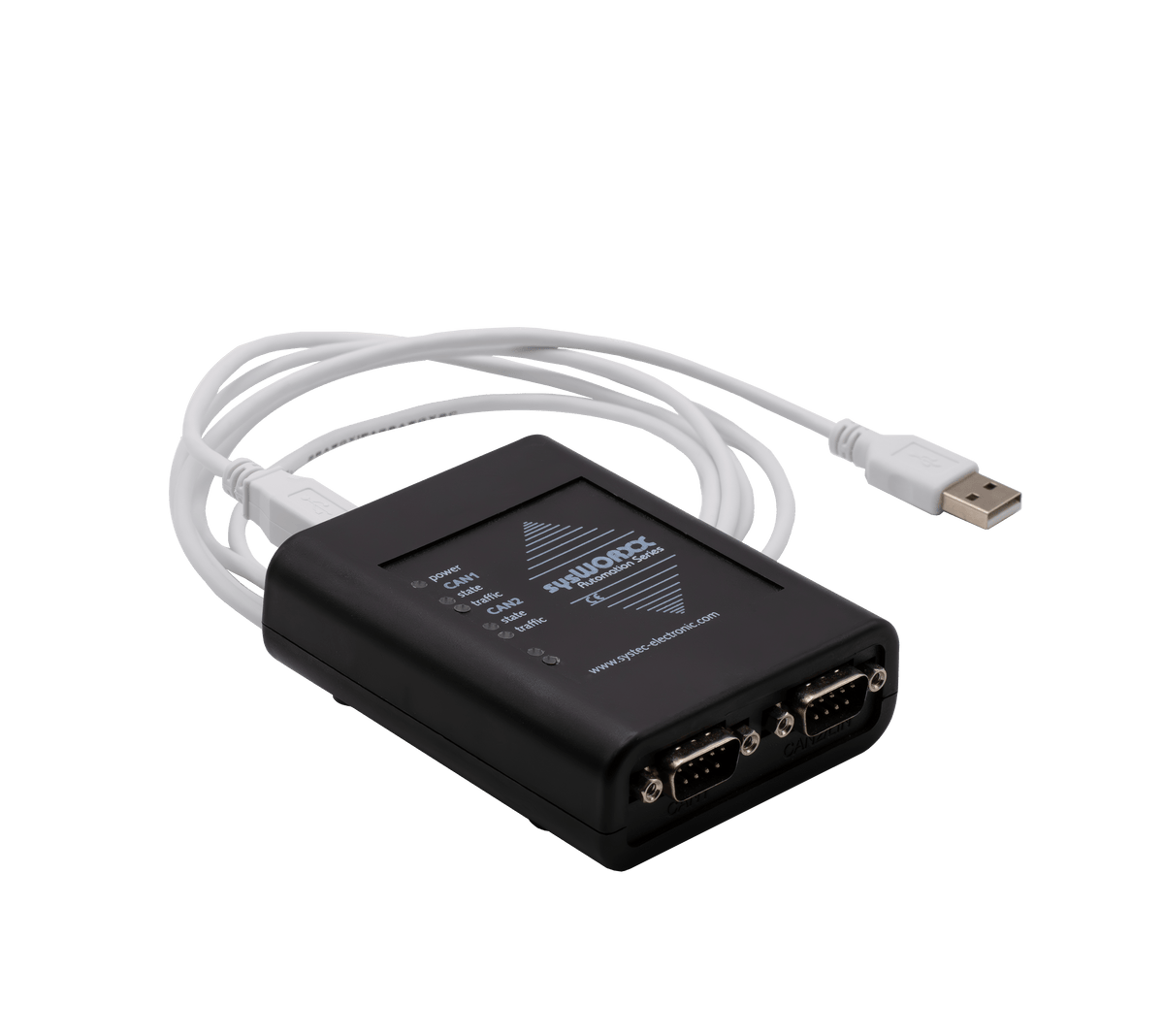 SYS-3204003 SYS TEC USB-CANmodul2 (dual CAN, opto-isolated) side view with cord