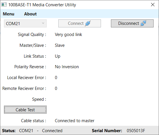 Mach Systems 100Base-T1 Media Converter data view