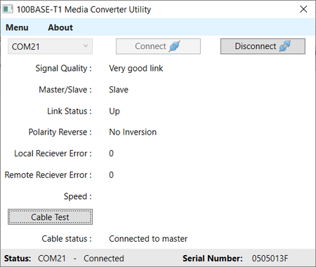 Mach Systems 100Base-T1 Media Converter data view