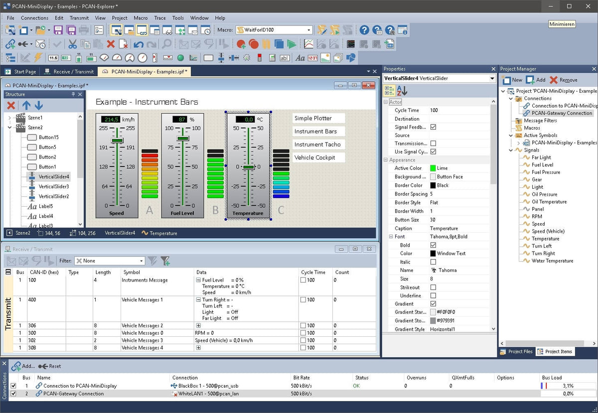 PCAN IPES-006088 - Panel plug-in for PCAN Explorer 6 data screen view PCAN-MiniDisplay example screen