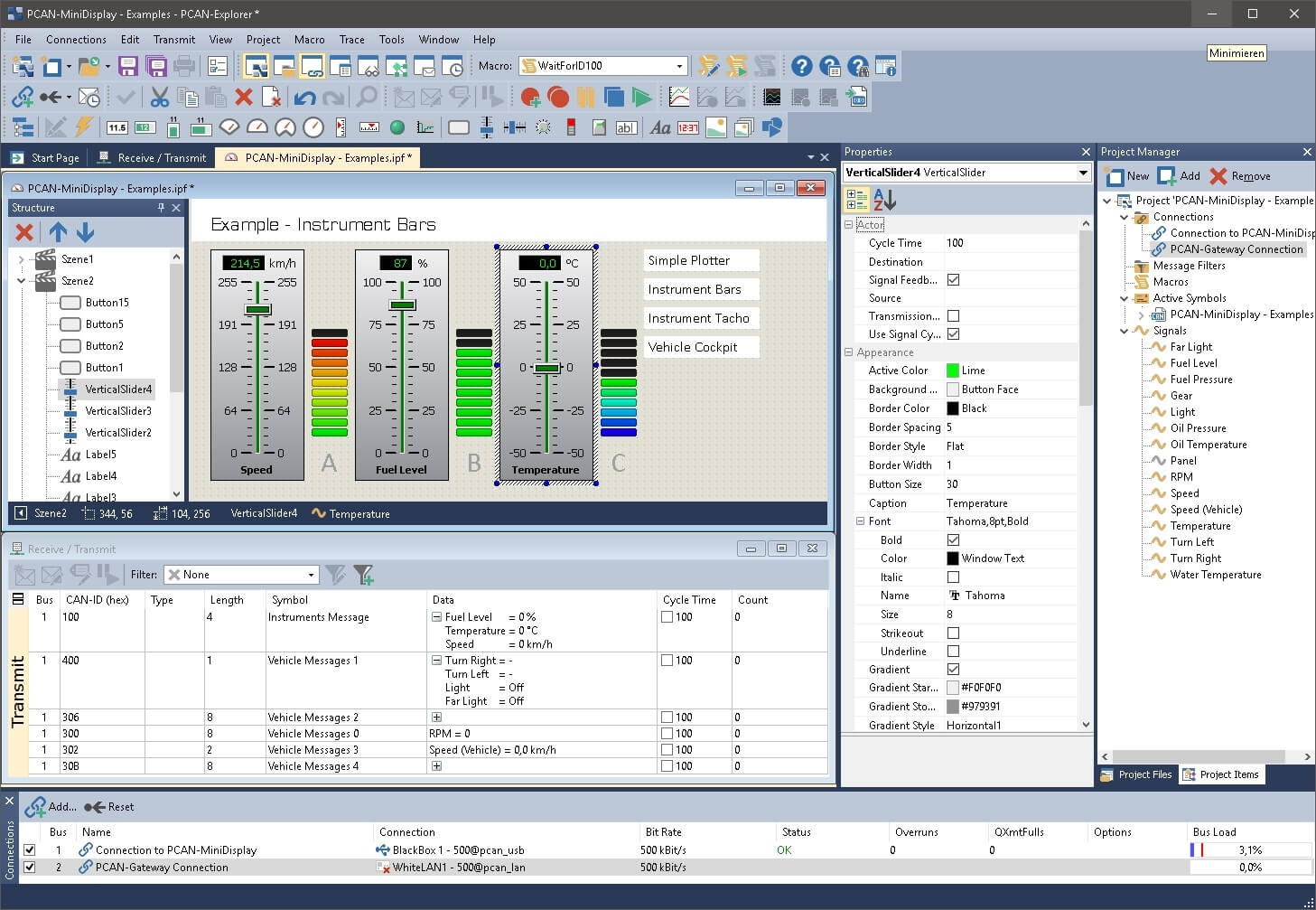 PCAN IPES-006088 - Panel plug-in for PCAN Explorer 6 data screen view PCAN-MiniDisplay example screen