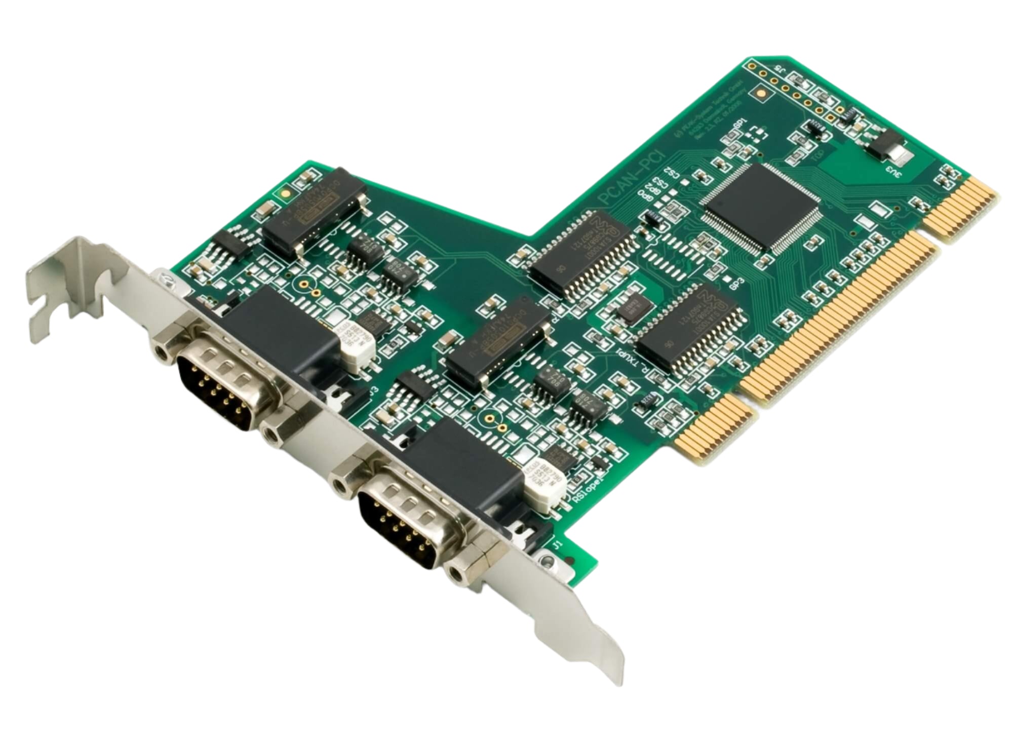 PCAN-PCI insert-card (1ch/2ch) IPEH-002065 and IPEH-002064 bare circuit board top view