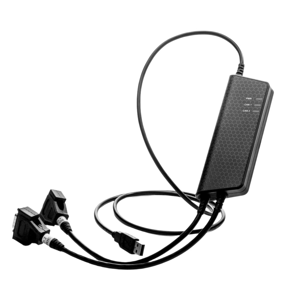 Kvaser KV-00752-9 USBcan Pro 2xHS v2 product shot with cords view