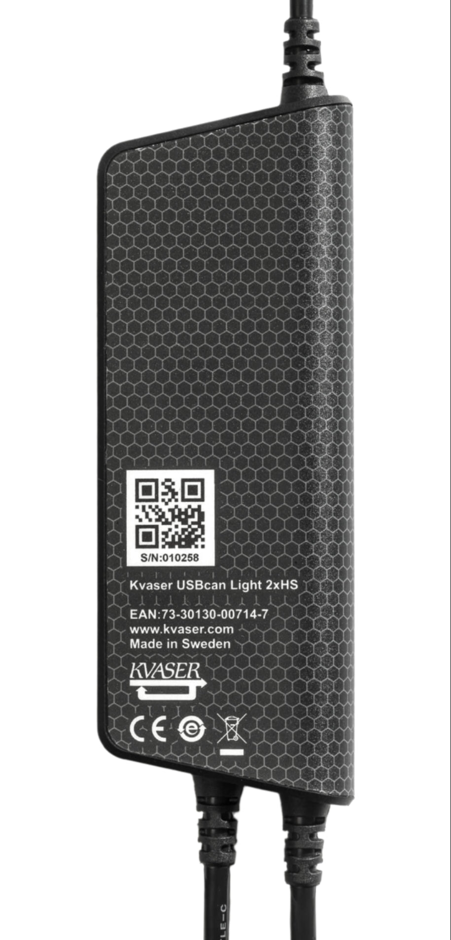 Kvaser KV-00714-7 USBcan Light 2xHS indicator back with QR code shown