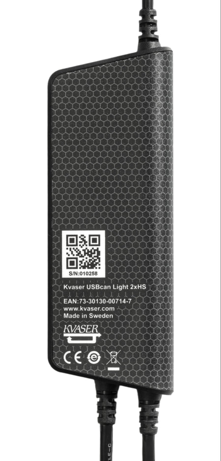 Kvaser KV-00714-7 USBcan Light 2xHS indicator back with QR code shown