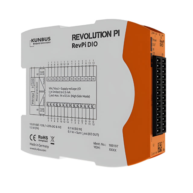 Kunbus KU-PR100197 RevPi DIO Module front and right view