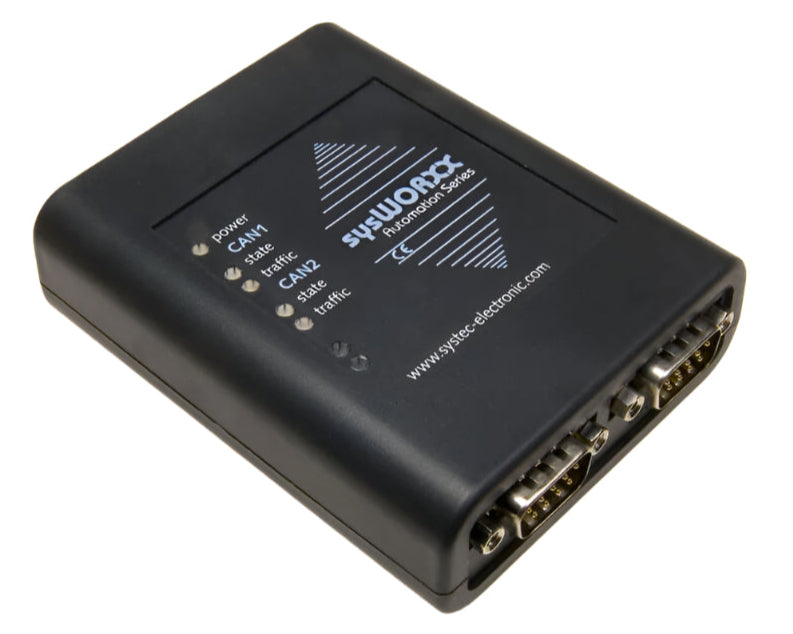 SYS-3204003 SYS TEC USB-CANmodul2 (dual CAN, opto-isolated) front and bottom view