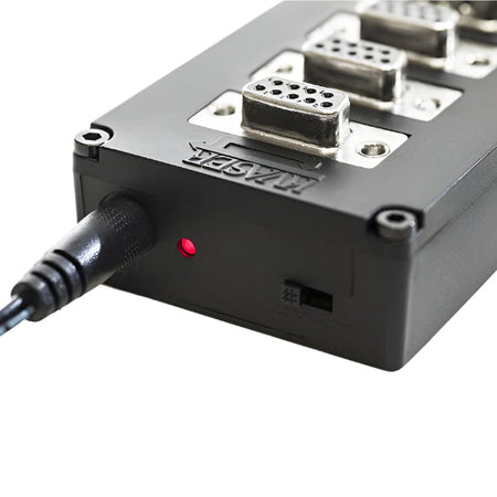 Kvaser KV-00776-5 T-Cannector V2 close up of top view red LED lit