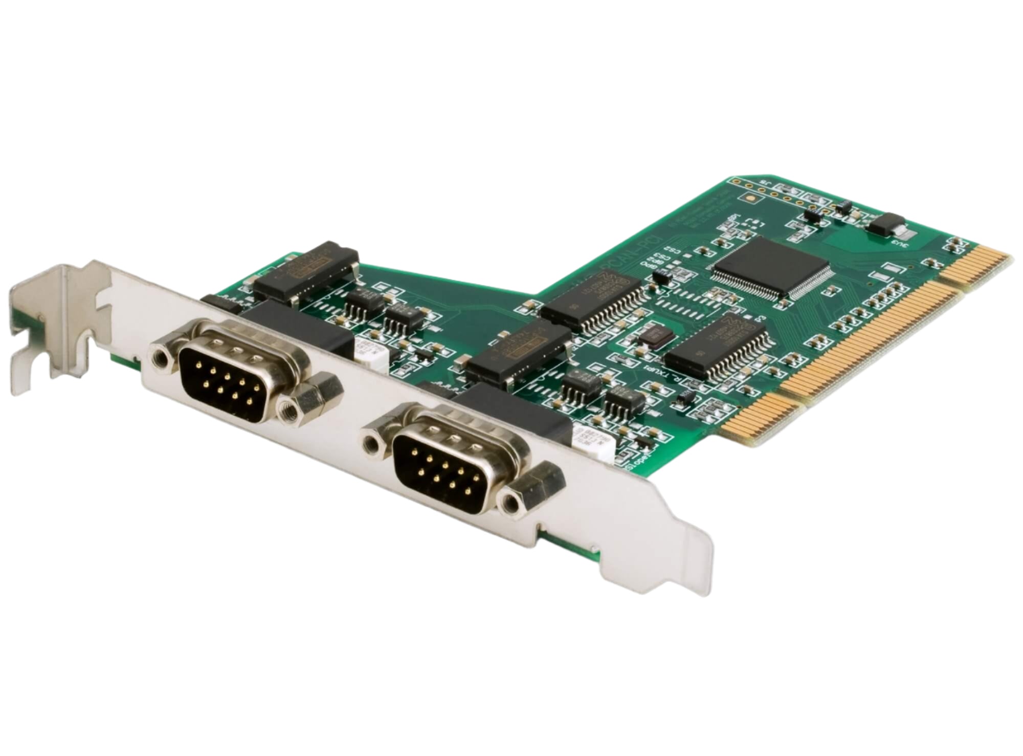 PCAN-PCI insert-card (1ch/2ch) IPEH-002065 and IPEH-002064 bare circuit board corner view
