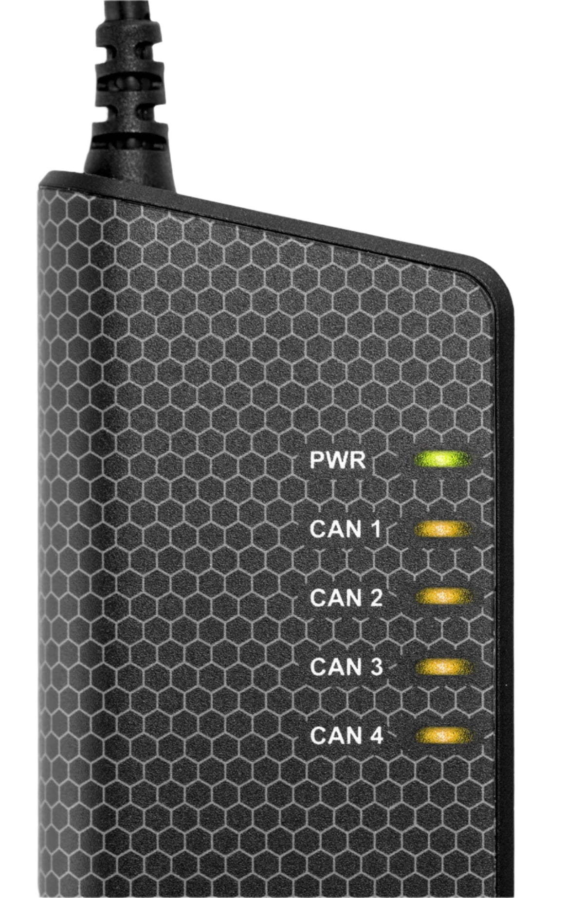 Kvaser KV-00831-1 USBcan Light 4xHS close up of amber and green LED indicator lights