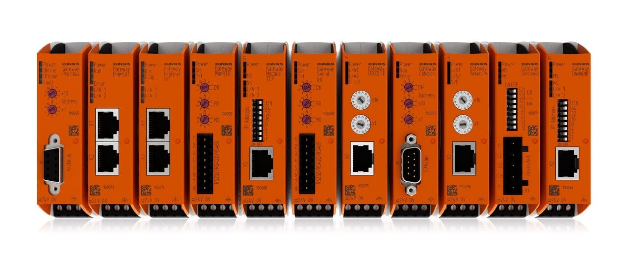 RevPi Gate modules lined up view