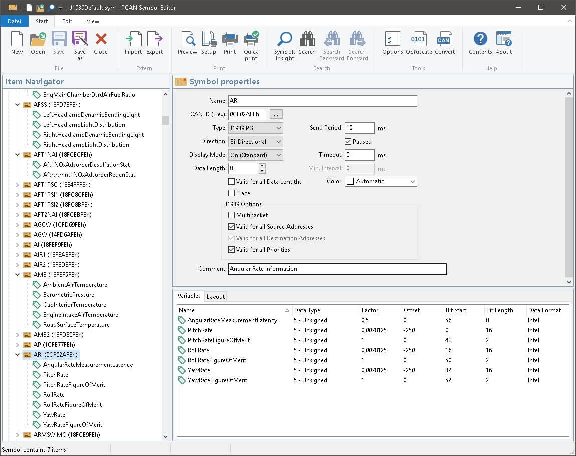 PCAN Explorer 6 IPES-006089 - J1939 add-in data screen