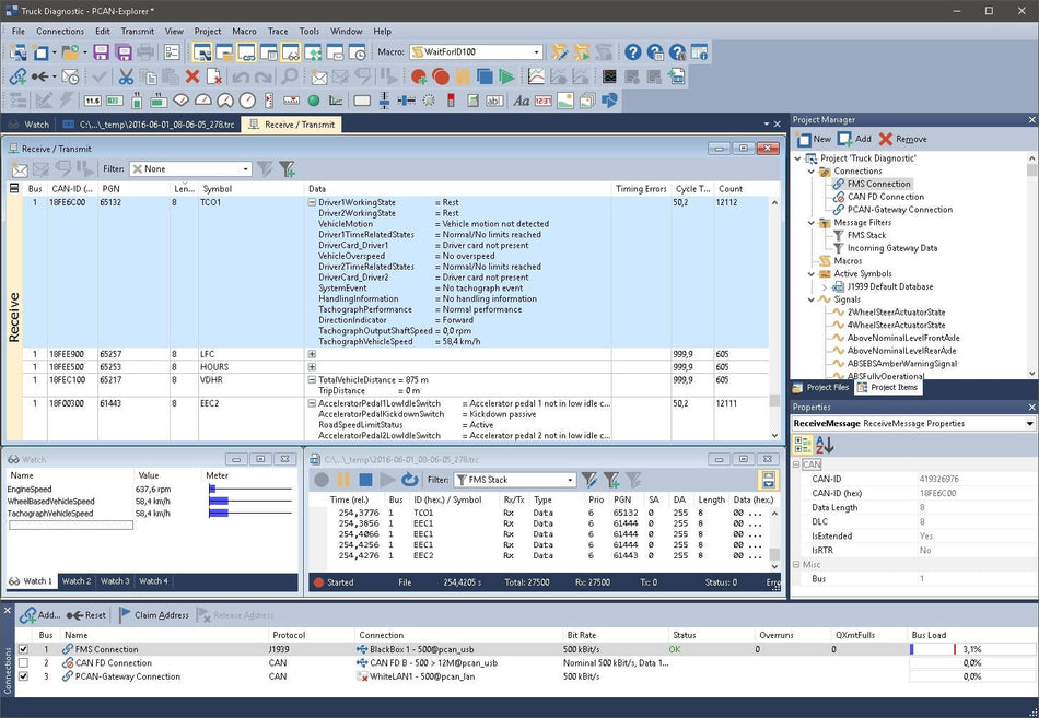 PCAN Explorer 6 IPES-006089 - J1939 add-in data screen view Receive/transmit