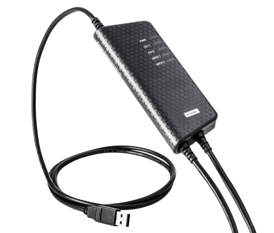 Kvaser KV-00965-3 Hybrid 2xCAN/LIN shot of USB cord end and indicator close up