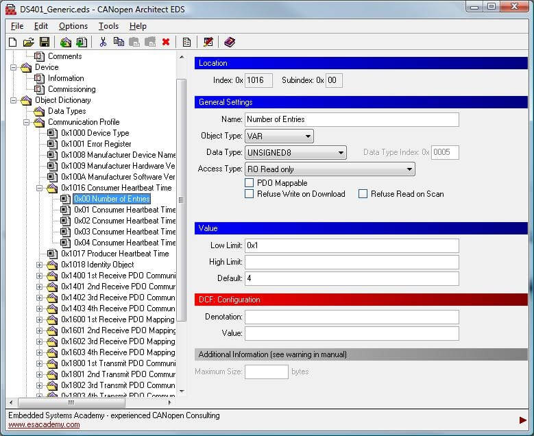 CANopen Architect Standard ES-SFT-CAEDP data screen 2