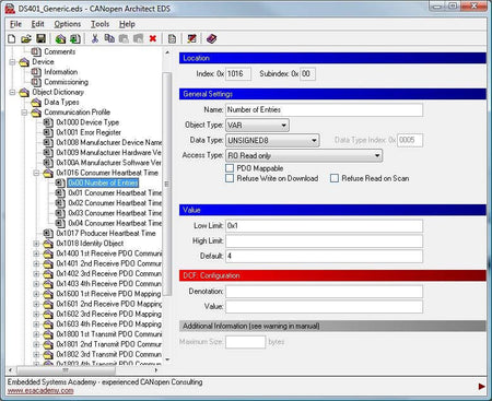 CANopen Architect Standard ES-SFT-CAEDP data screen 2