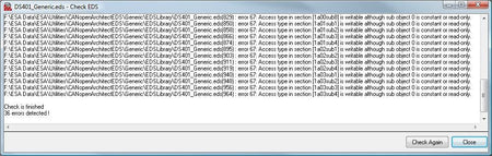 CANopen Architect Standard data screen error check view