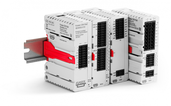 Kvaser KV-01065-9 DIN Rail add-ons  right sides viewed with other mounted KVASER add-ons