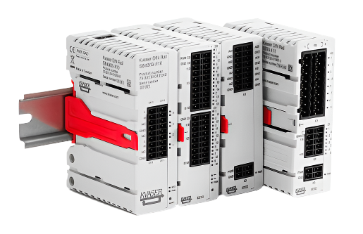 Kvaser KV-01067-3 DIN Rail add-on relay right side viewed with other mounted KVASER add-ons