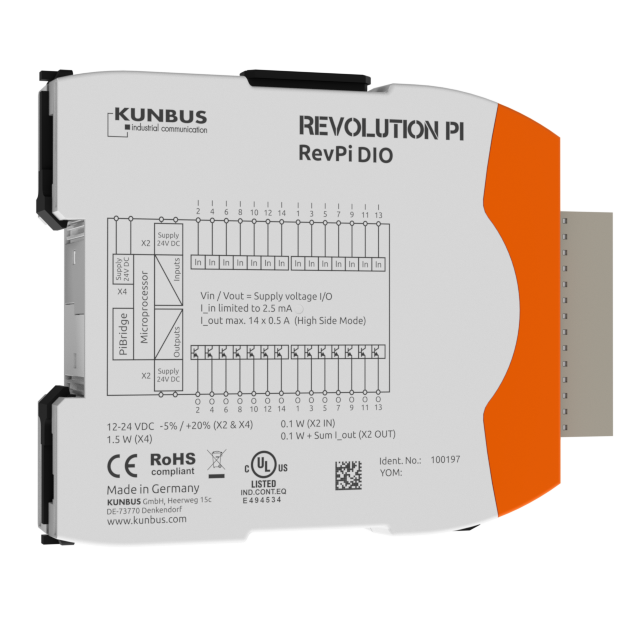 Kunbus KU-PR100197 RevPi DIO Module front and right view 2