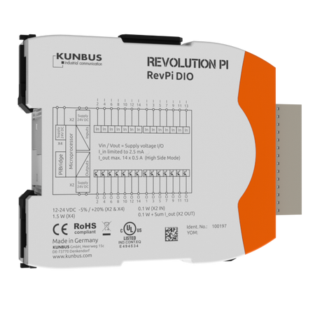 Kunbus KU-PR100197 RevPi DIO Module front and right view 2