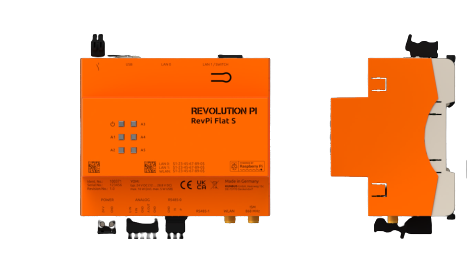 KUNBUS KU-PR100371 revpi flat s top and right side view