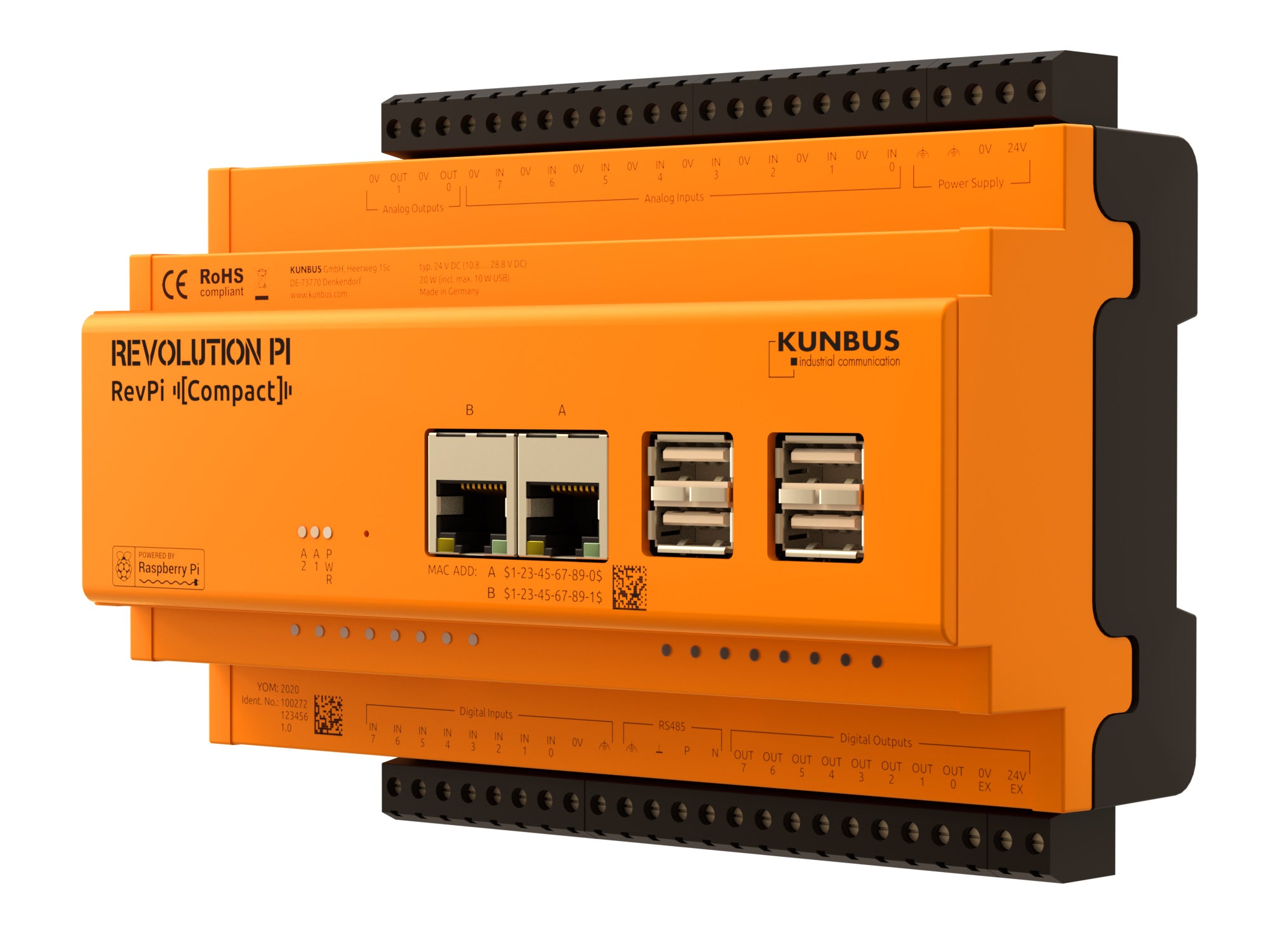 KUNBUS KU-PR100272 RevPi Compact 2 front and right side view