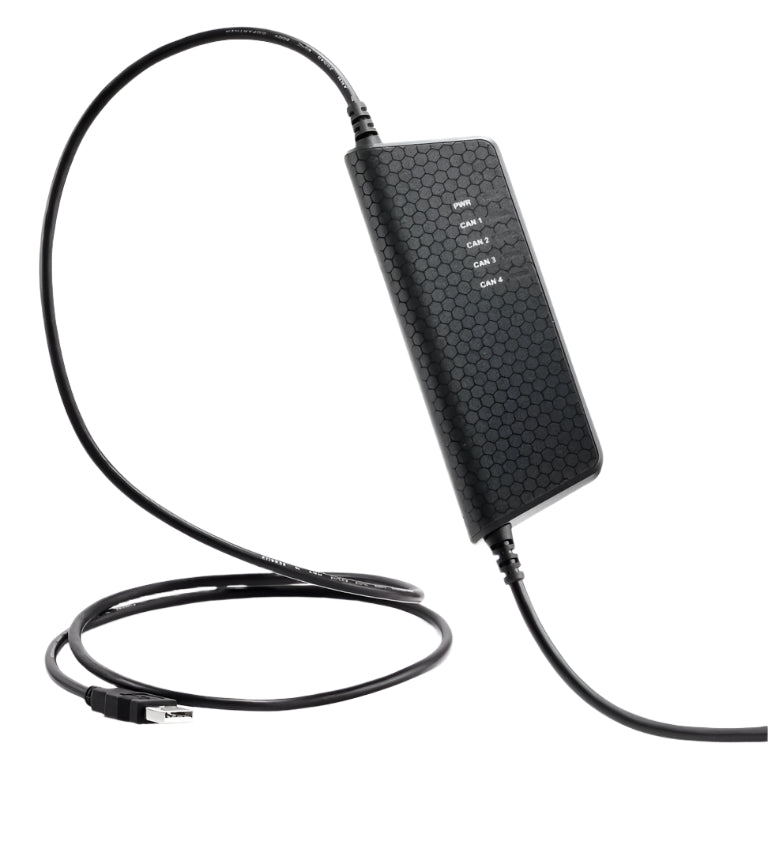 Kvaser KV-01261-5 USBcan Pro 4xHS 5 Medium Product shot and usb end cord view