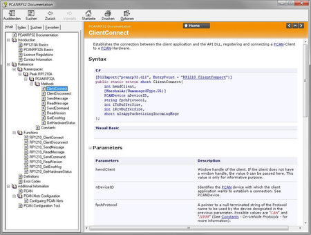 Peak PCAN-RP1210 API IPES-002099 data ClientConnect view example