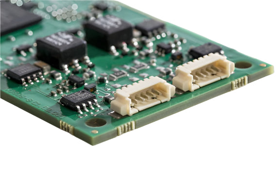 KV-00877-9 bare circuit board version of Kvaser USBcan Pro dual channel CAN interface side view showing close up of dual CAN channels