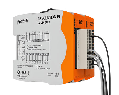 Kunbus KU-PR100197 RevPi DIO Module front and right view with connectors