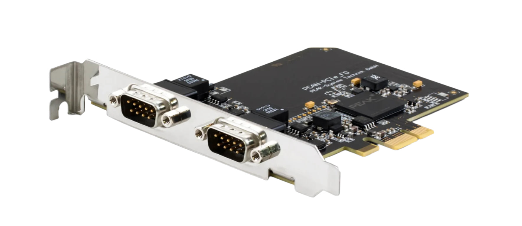 PEAK-System Technik PCAN-PCI Express FD (1ch/2ch) bare circuit board view focus on 9 pin connector