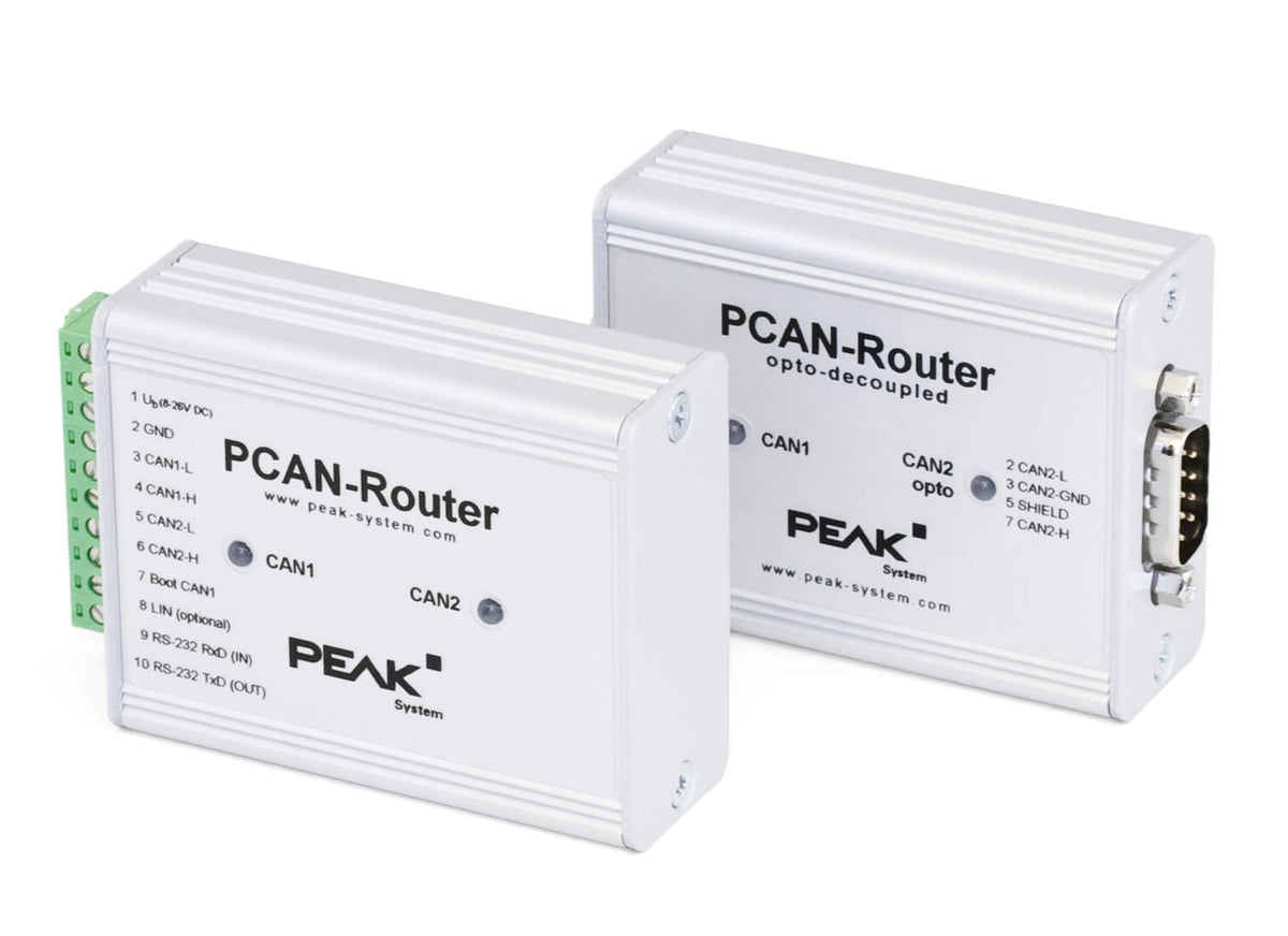 PEAK-System Technik PCAN-Router w/ Phoenix connector IPEH-002210-P product shot front and side views
