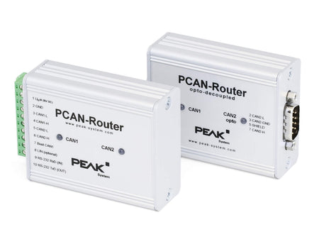 PEAK-System Technik PCAN-Router w/ Phoenix connector IPEH-002210-P product shot front and side views
