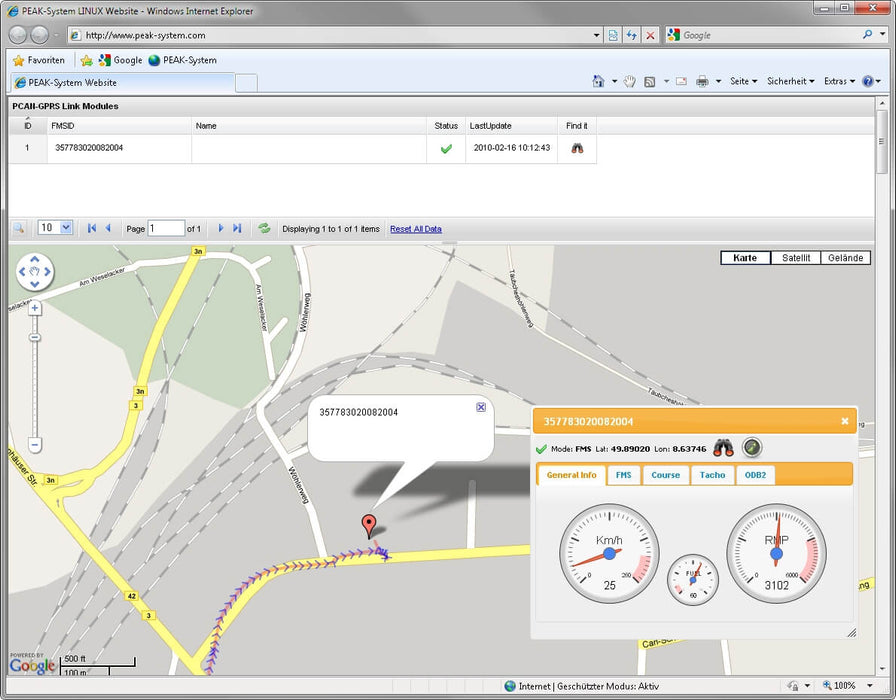 PCAN-GPRS-Link Evaluation Kit IPEH-004000-Eval GPRS data screen view google maps connected