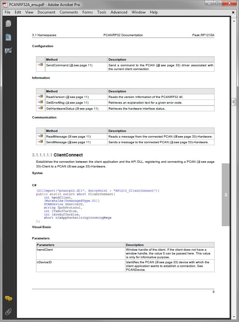 Peak PCAN-RP1210 API IPES-002099 data view example