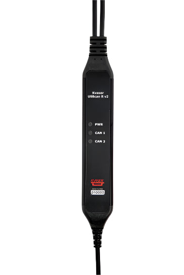 Kvaser KV-00920-2 Close up of the indicator lights on a CAN bus to USB interface