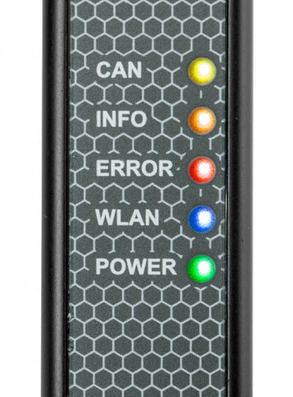 Kvaser KV-00671-3 close up of indicator LED lights on a wireless CAN bus interface view